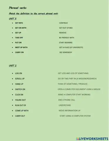 Phrasal verbs units 2 and 5