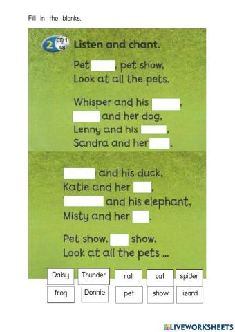 Pet Show- Fill in the blanks