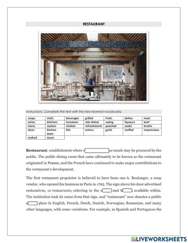 Restaurant vocabulary activity