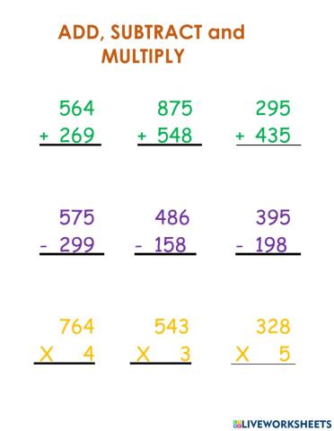 Add, Subtract and Multiply