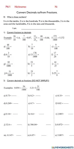 Convert Decimals - Fractions