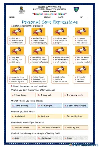 Activity 6. Personal Care Expressions