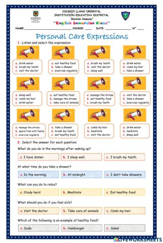 Activity 6. Personal Care Expressions