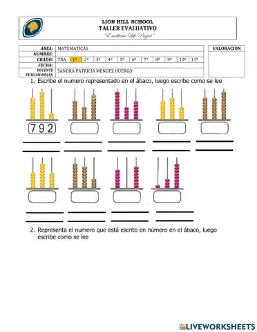 Quiz sobre lectura y escritura de numeros hasta el 999
