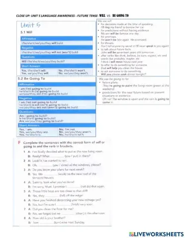 Close up - Unit 5 Language Awareness Future Tense