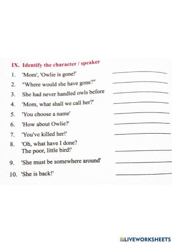 Identify Character, Choose the best option & Rearrange the sentences