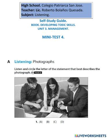 UNIT 3. MANAGEMENT. DEVELOPING. MINI TEST. 