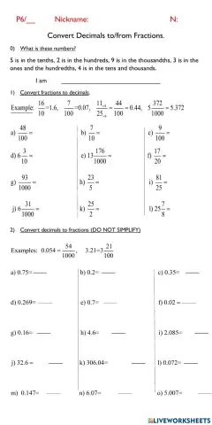 Convert Decimals - Fractions