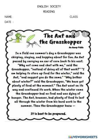 English society-reading activity