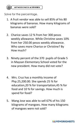 Solving Problem involving Percentage