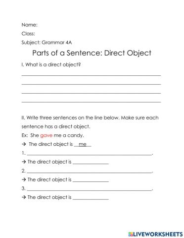 Parts of a Sentence: Direct Objetc