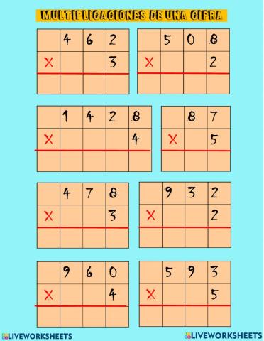 Multiplicaciones de 1 cifra