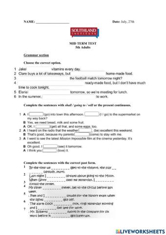 Mid Term Test - 5th Adults