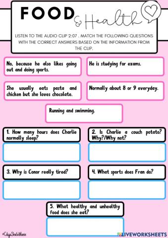 Food and Health - Exercise 6 page 56