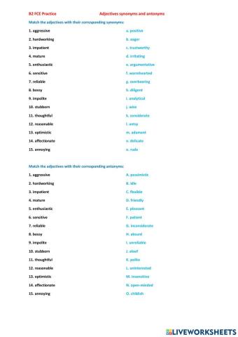 FCE Adjectives practice