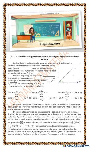 TRIG 2.D.1.a Extensión de trigonometría: Valores para ángulos especiales en posición estándar