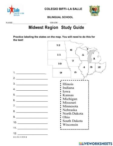 Midwest region (states and capitals)