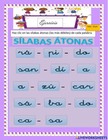 Ejercicio silabas átonas tónicas