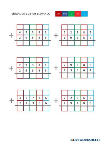 Sumas de hasta cinco cifras