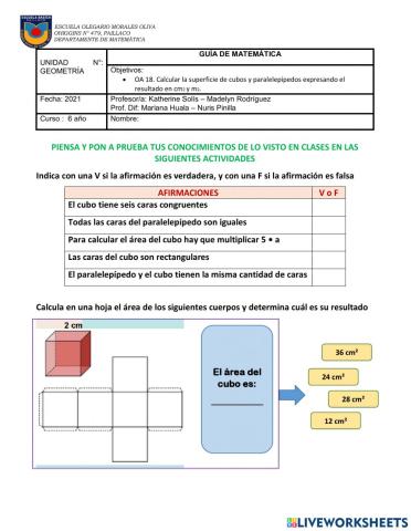 Área de cubos y paralelepípedos