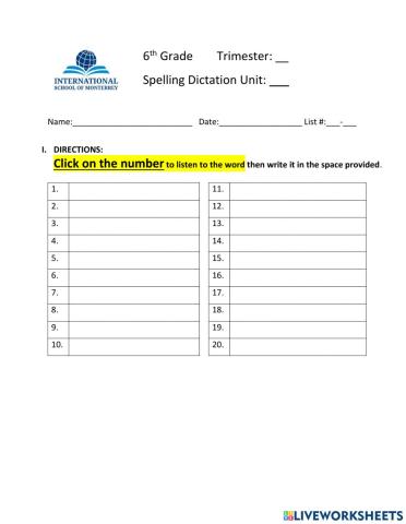 Spelling Dictation U1
