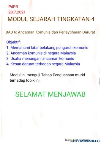 Bab 6: ancaman komunis dan perisytiharan darurat