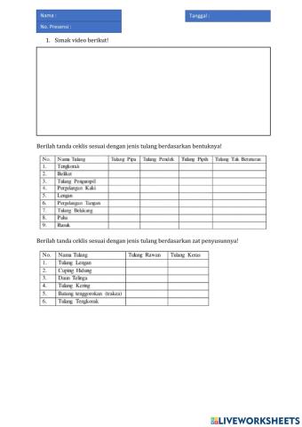 Jenis tulang, sendi dan otot