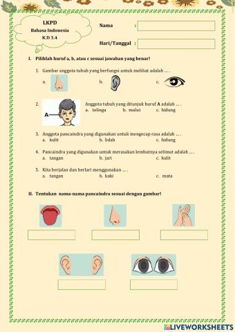 Pancaindra Bahasa Indonesia Kelas 1 SD