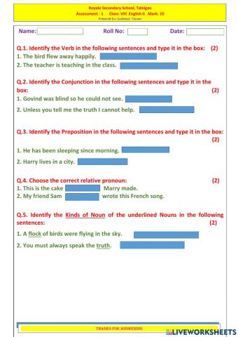 Assessment 1 Eng II Class VII n VIII 1-3