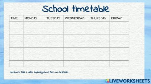 G5 School time table