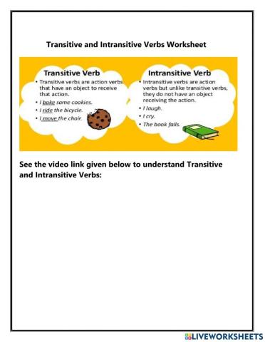 Transitive and intransitive worksheet