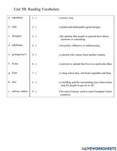 GEP 5 -Unit 5B Vocabulary