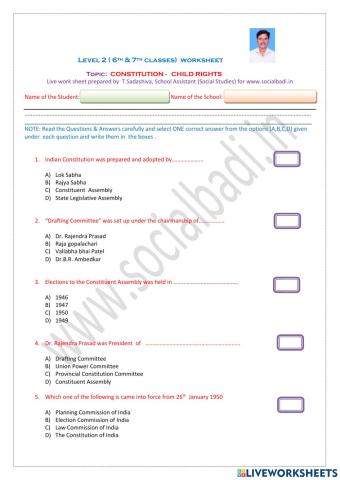 Constitution - child rights - level 2n(6th & 7th classes -ts) worksheet