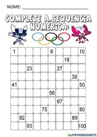 Complete a Sequência Numérica com os números que faltam.