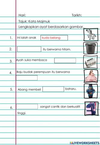 Lengkapkan kata majmuk berdasarkan gambar