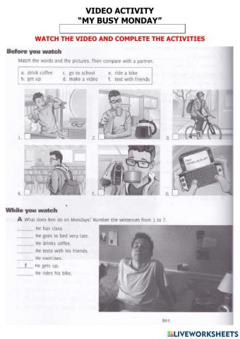 VIDEO ACTIVITY - BUSY MONDAY - SIMPLE PRESENT TENSE