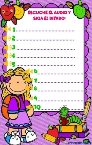 Dictado de 10 palabras de vocabulario oído