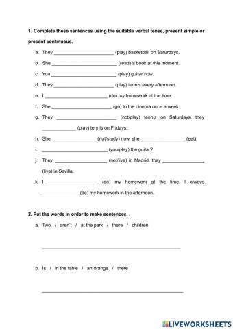 Present simple, present continuous and there is-there are