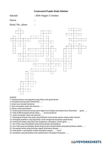 Crossword puzzle straight motion