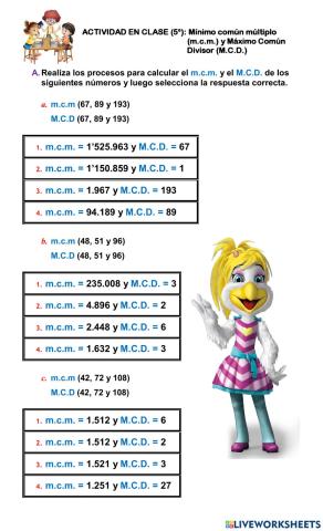 MATEMÁTICAS. Mínimo común múltiplo y Máximo Común Divisor. 5°.