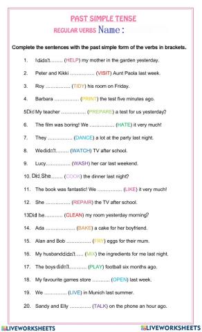 Past Simple Regular Verbs