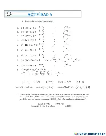 Inecuaciones de segundo grado