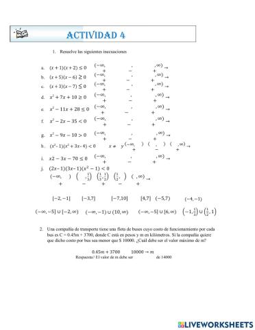 Inecuaciones de segundo grado