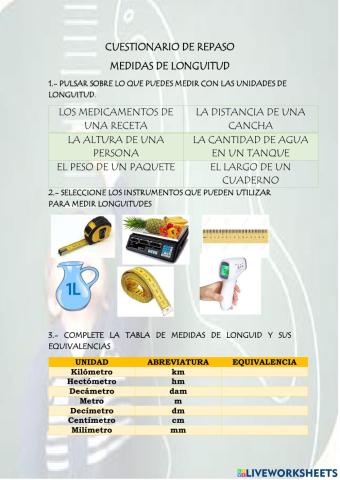 Cuestionario medidas de longuitud