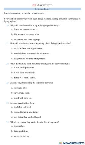 PET - Mock test 3 - LISTENING 4