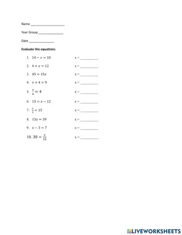 Equations - One Step