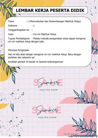 LKPD Ciri-ciri Makhluk Hidup