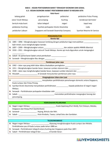 Bab 6 : kesan pentadbiran barat terhadap ekonomi dan sosial