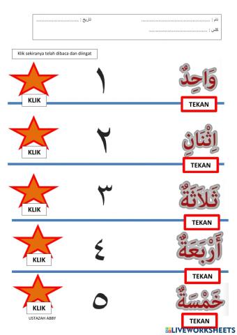 Nombor 1-5 dalam arab