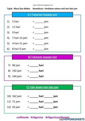 Menukar hari dan jam